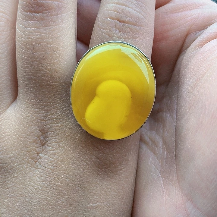 琥珀裸石银S925镶嵌戒指