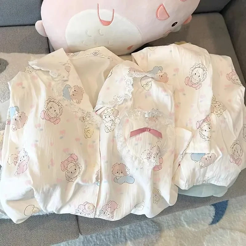 姬纤妙韩系软萌mikko带胸垫睡衣女春秋季云朵棉甜美蕾丝少女长袖