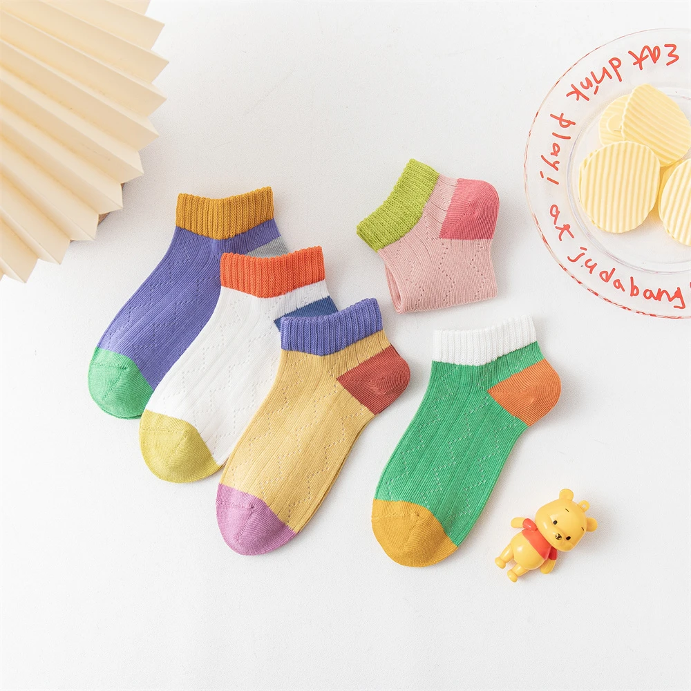 【5双 无骨幼朵棉儿童袜】亲肤小孩袜子夏季薄款网船袜短筒透气吸汗
