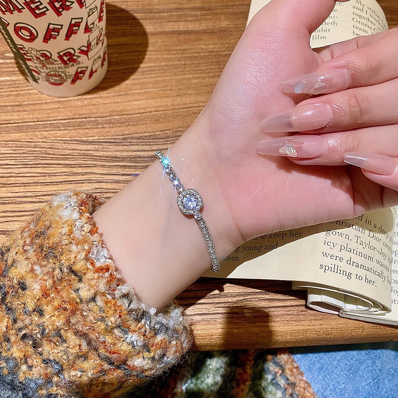 铜合金玻璃手链铜镀金色玻璃手链爆款超闪锆手链女轻奢高级感百搭