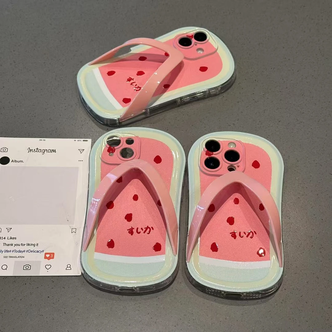 BANCA西瓜拖鞋壳适用苹果15/16promax人字拖手机壳14/13女12/11