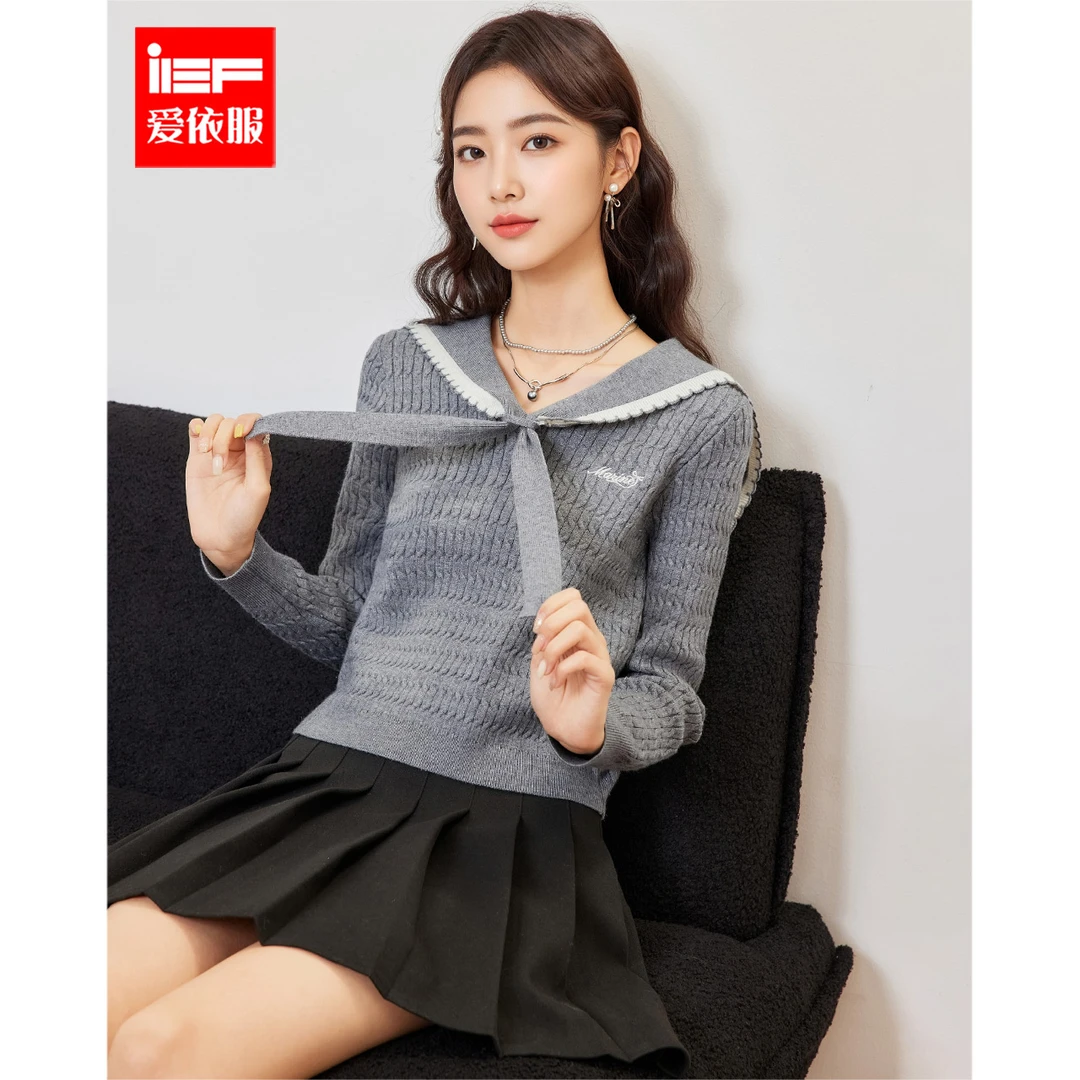 IEF/爱依服2025秋季新款法式甜美减龄学院风大翻领百搭毛织上衣