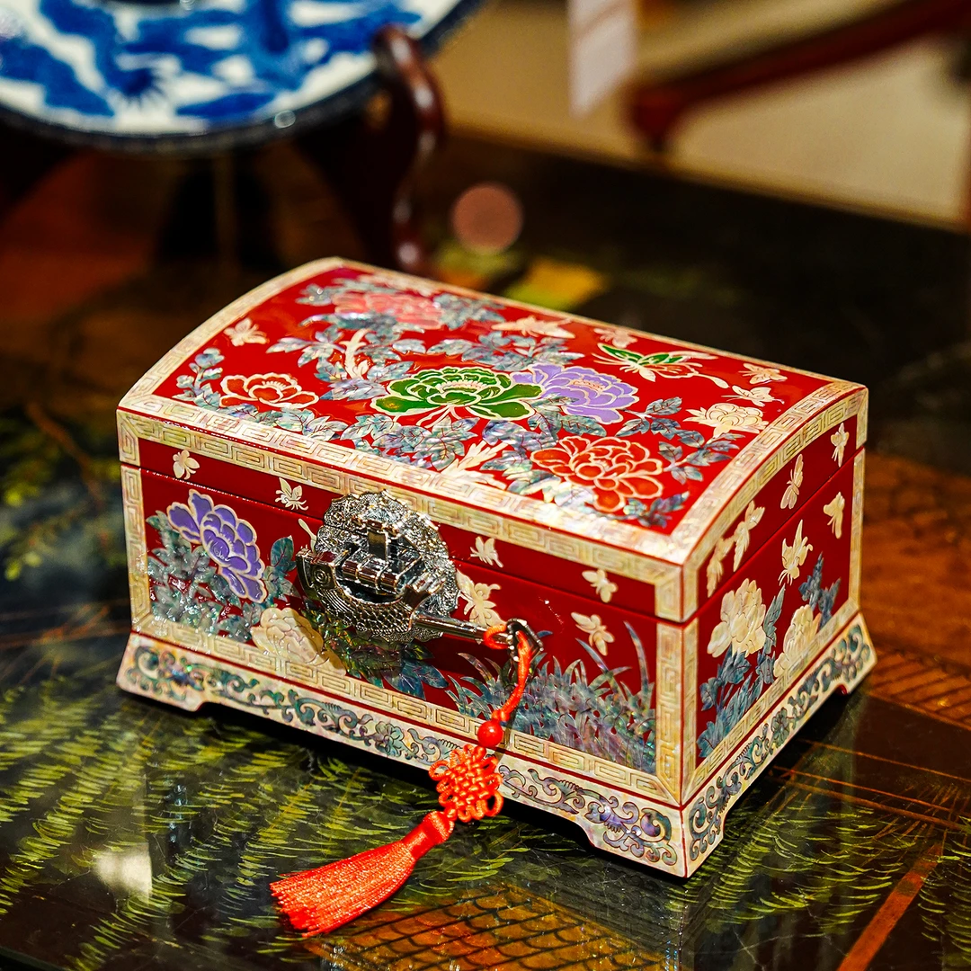 【本尼家】非遗好物螺钿漆器牡丹花首饰盒中式婚礼珠宝盒情人节礼物