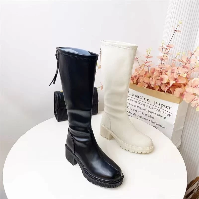 新款圆头粗跟舒适厚底不累脚百搭款长款女靴G387