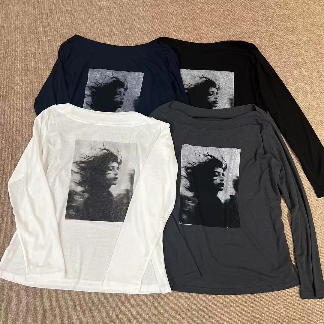 【斜肩艺术】夏季新款斜肩欧美人物印花宽松薄款显瘦防晒上衣