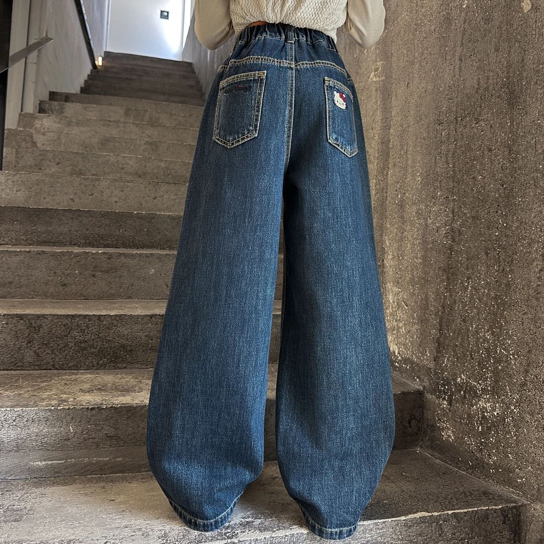 儿童秋装2025年新款大女童装弯刀裤子春秋款牛仔裤秋季阔腿直筒裤