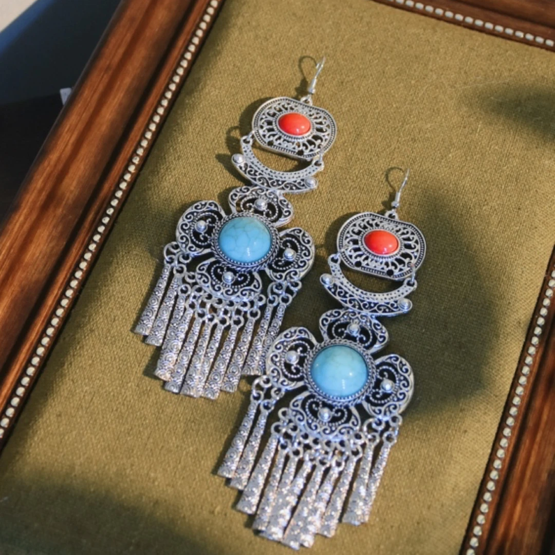 铜合金树脂耳饰 【苗疆少女】原创手作复古银色耳环明制国风耳饰