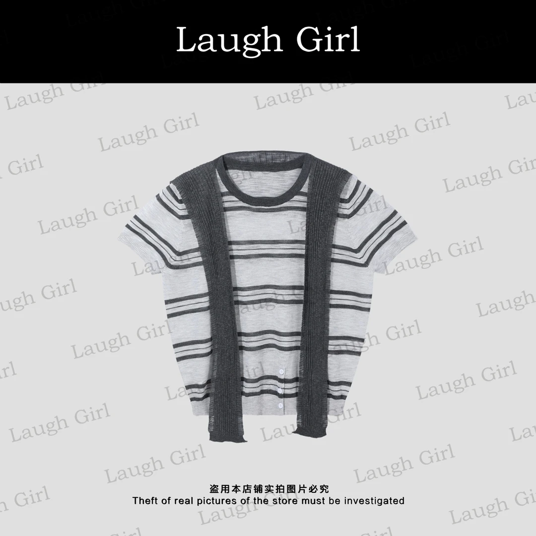 楚楚君 Laugh girl【条纹学院】条纹披肩时尚显瘦针织衫XL53079J