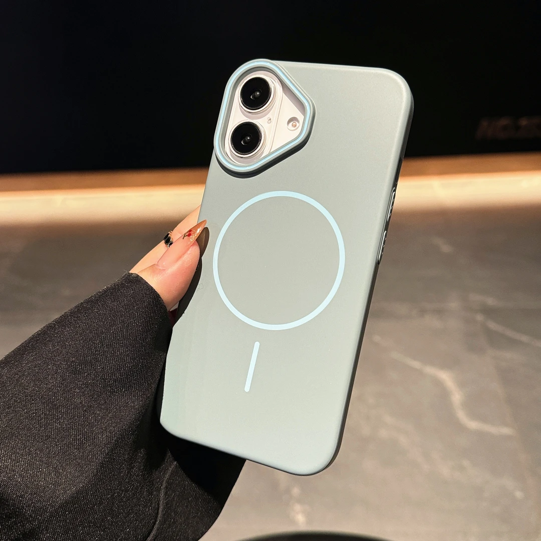 波涛蓝适用苹果16pro手机壳磨砂简约超薄磁吸男女款ins轻奢高级感