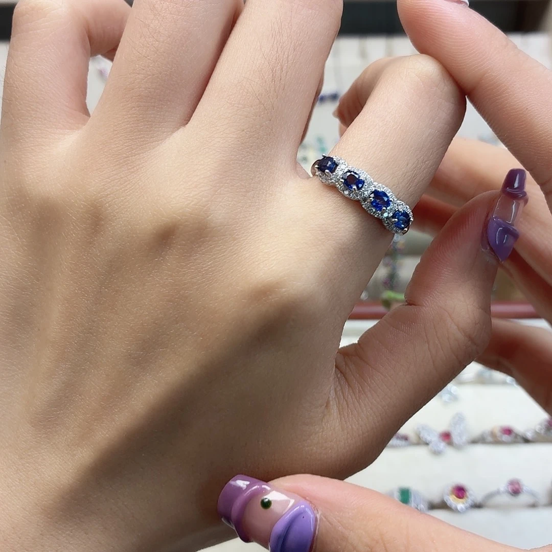戒指蓝宝石银S925镶嵌