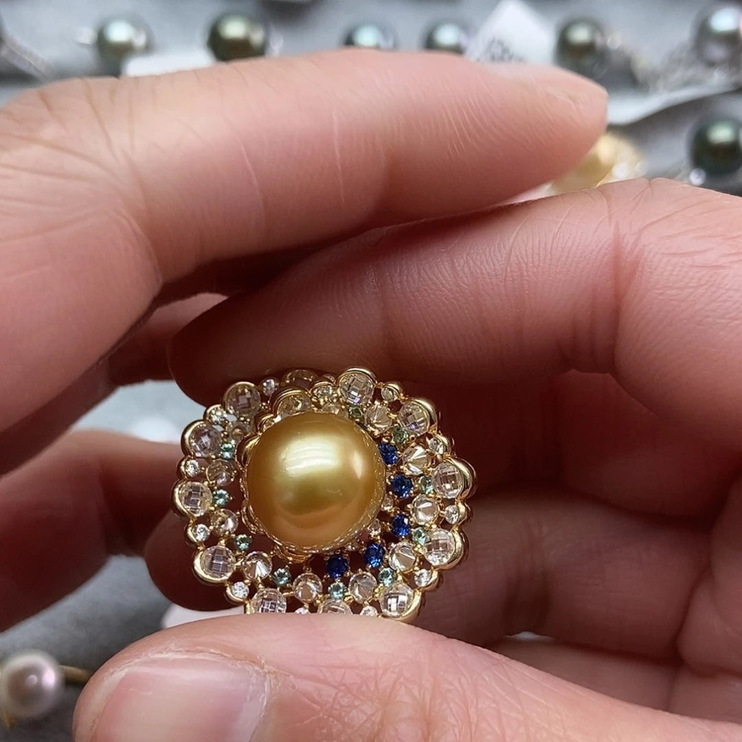 戒指银S925镶嵌海水珍珠