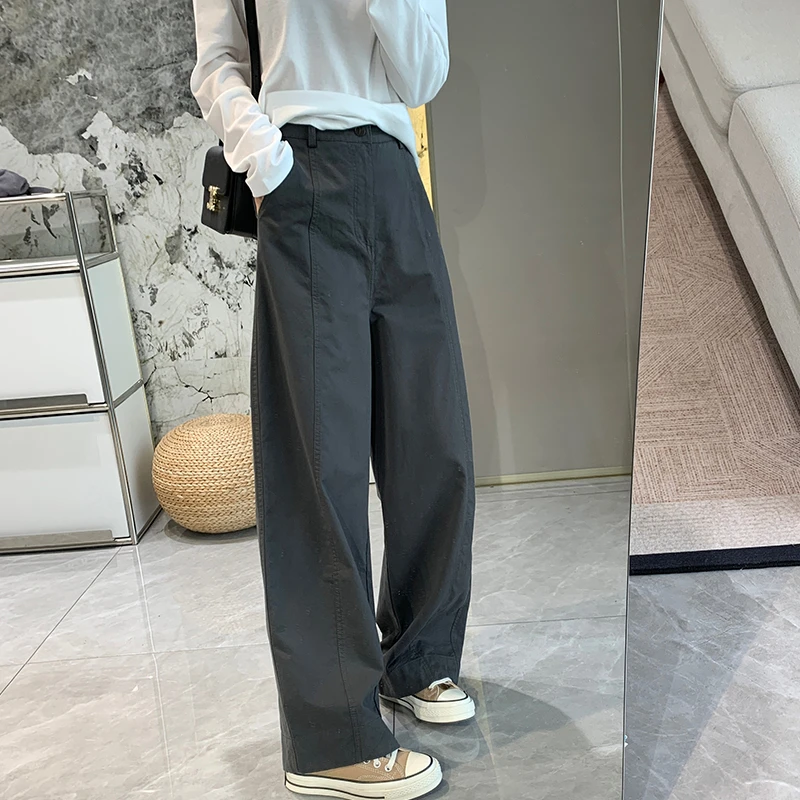 深灰色镰刀弯刀工装休闲裤女2025秋季新款大码胖mm高腰遮跨直筒裤