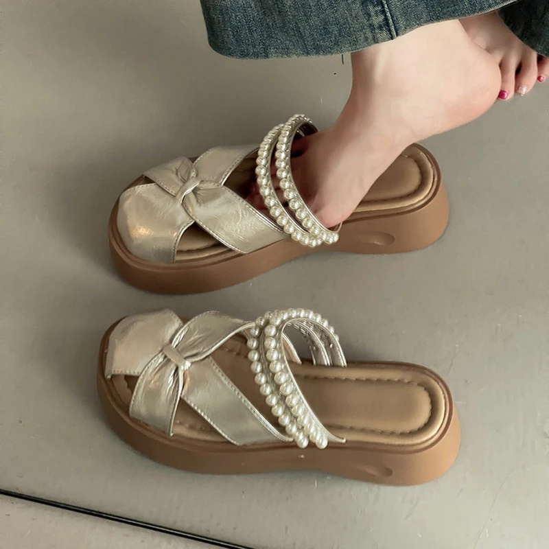 网红时尚简约气质玛丽珍鞋女士2025夏季新款两穿百搭休闲厚底拖鞋