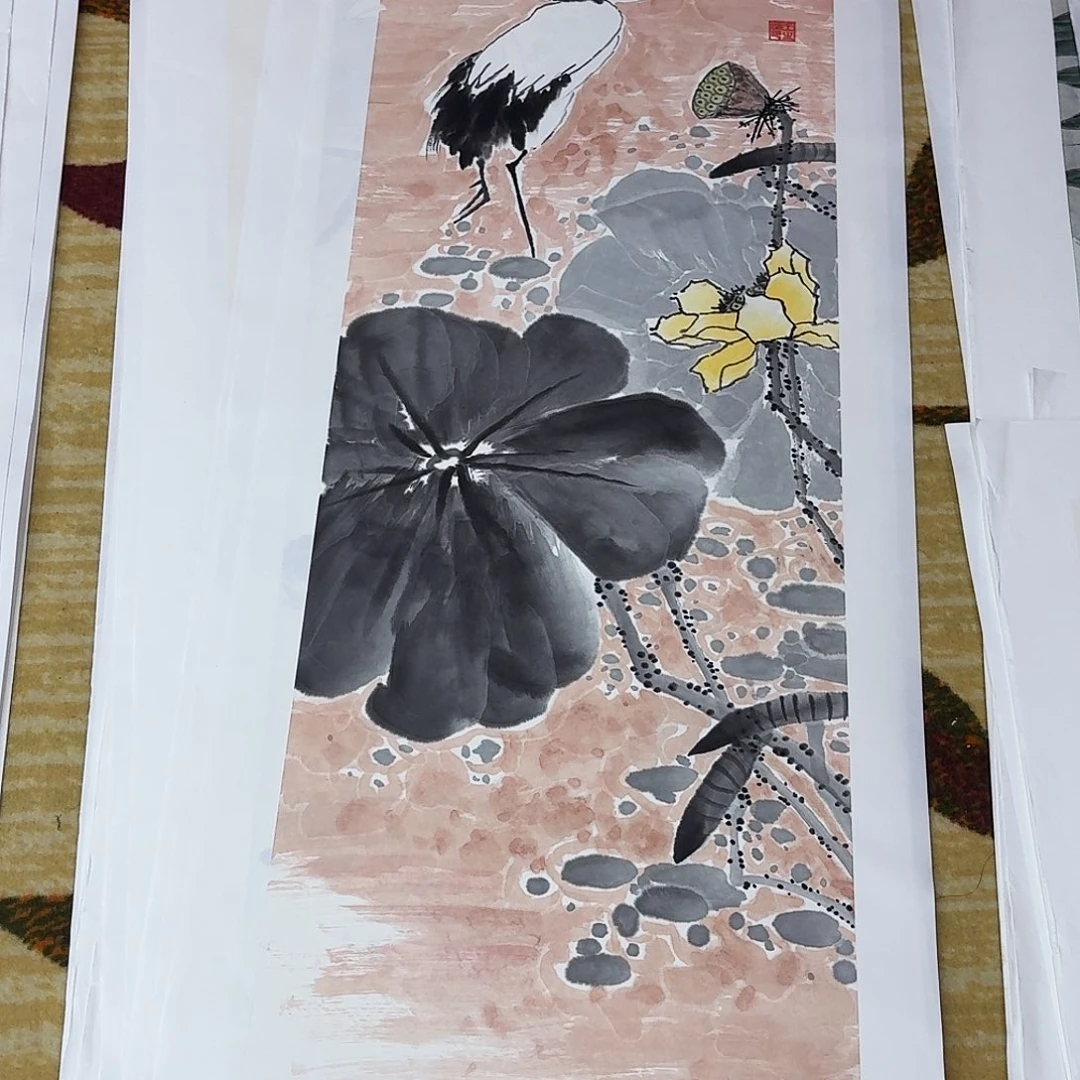 国画四尺对开花鸟