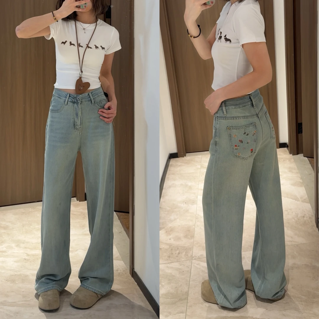 夏季天丝牛仔裤女薄款高腰垂感窄版直筒百搭显瘦浅蓝冰丝阔腿裤