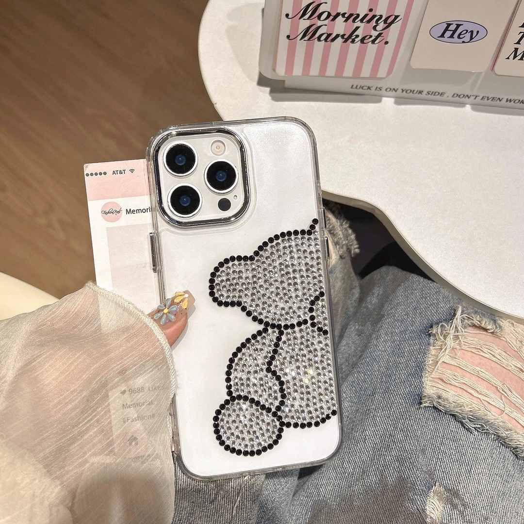 创意镶钻卡通小熊适用苹果17promax手机壳iPhone16高透15全包1413