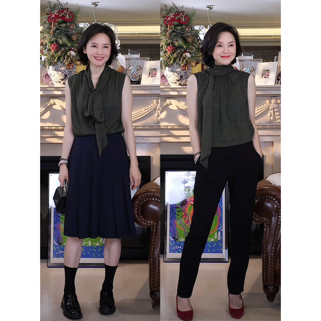 RuienCo.  窈窕淑女 依布舒50D顺纡皱雪纺波点飘带夏百搭衬衫