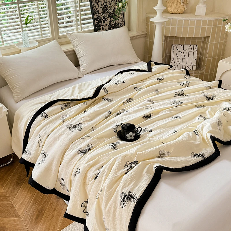夏季赫本公主风蝴蝶黑色边夏凉被可机洗单人空调被宿舍被子非纯棉