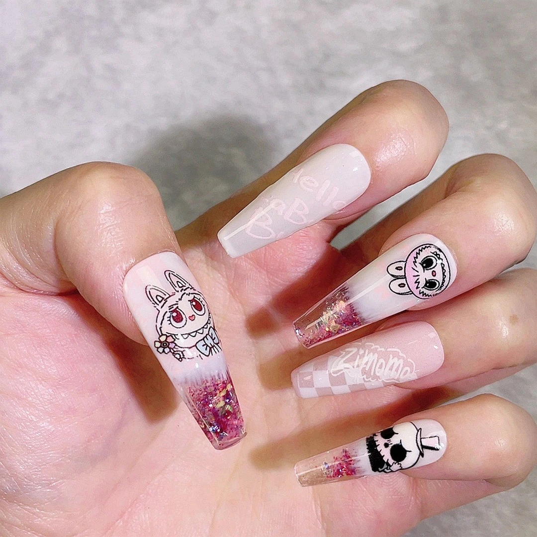 【拉粉】流麻纯手工定制美甲拆卸穿戴甲粉色手绘穿戴甲甲片美甲片