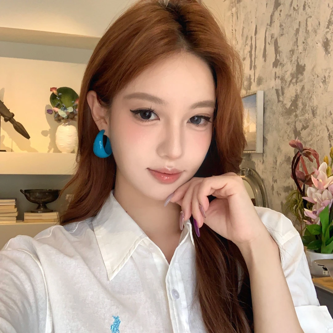 非金属亚克力耳饰 氧气蓝色宽面大耳圈巨好看百搭海边度假风耳饰