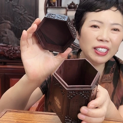 卢氏黑黄檀（大叶紫檀）六边形茶叶罐