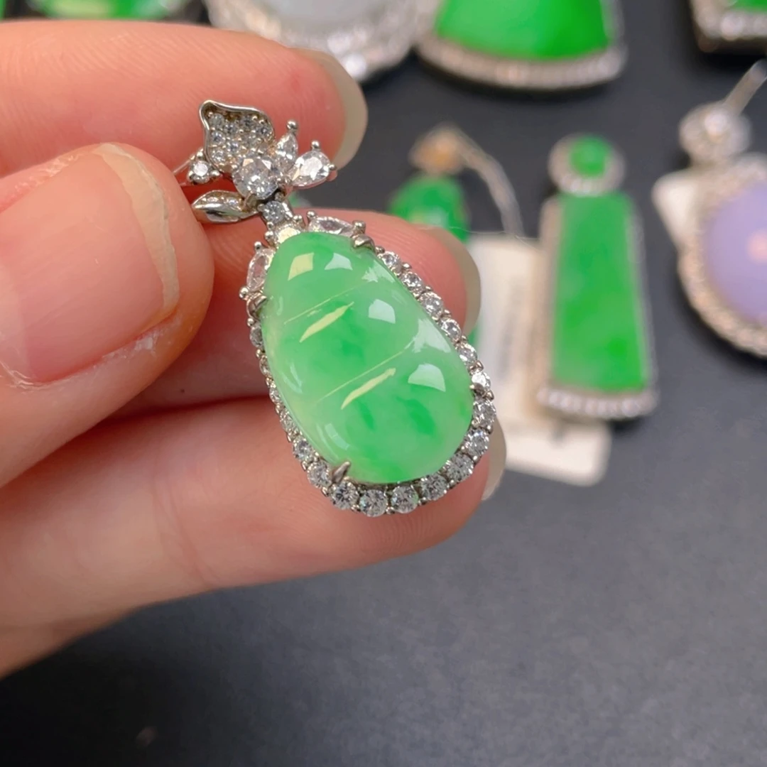 翡翠银S925镶嵌吊坠(不含链)