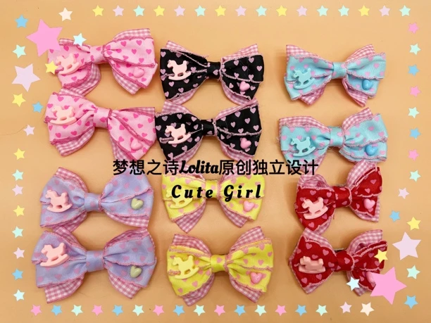 原创独立设计lolita新款手作日系呲甜粉蓝黄紫红黑lolita小物边夹