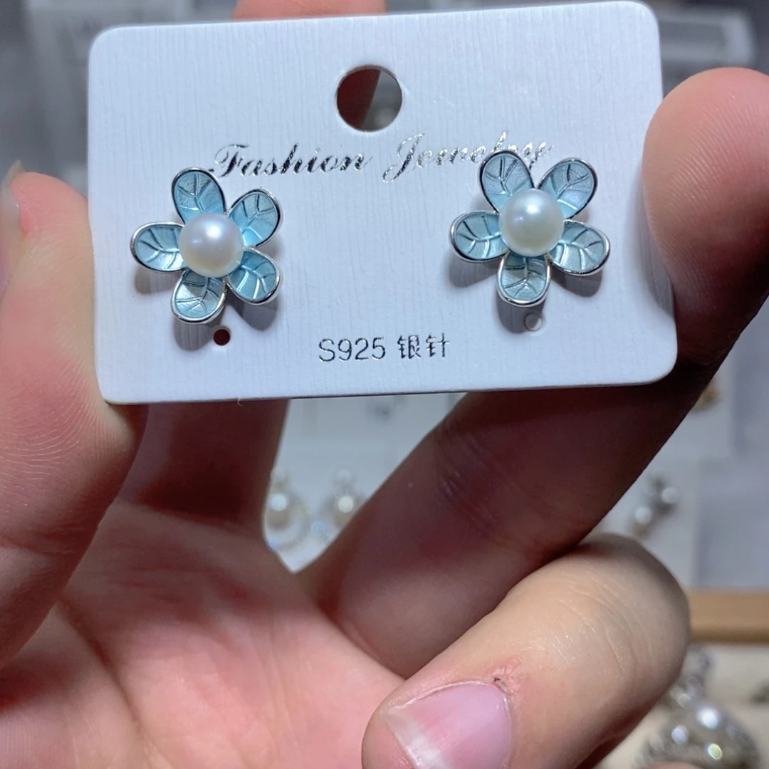 耳饰银S925镶嵌淡水珍珠