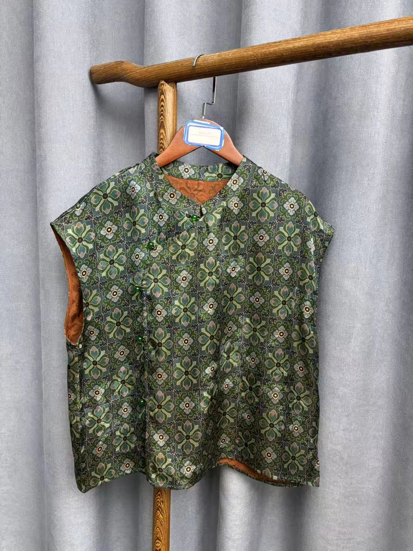 2025夏季新款时尚简约新中式桑蚕丝奥黛提花上衣女H2110