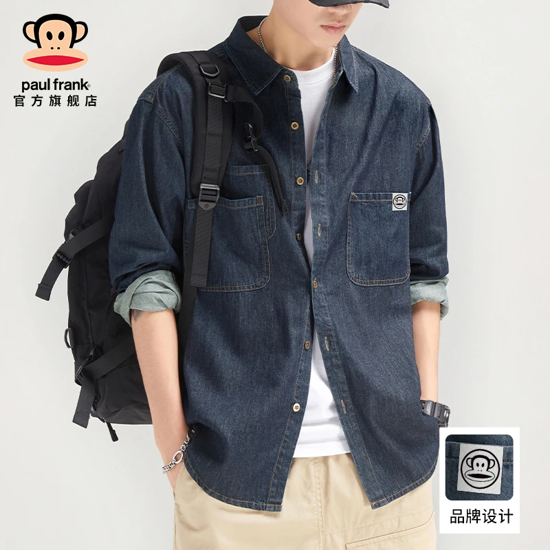 paulfrank/大嘴猴潮牌日系牛仔衬衫男款秋季新款宽松休闲长袖外套