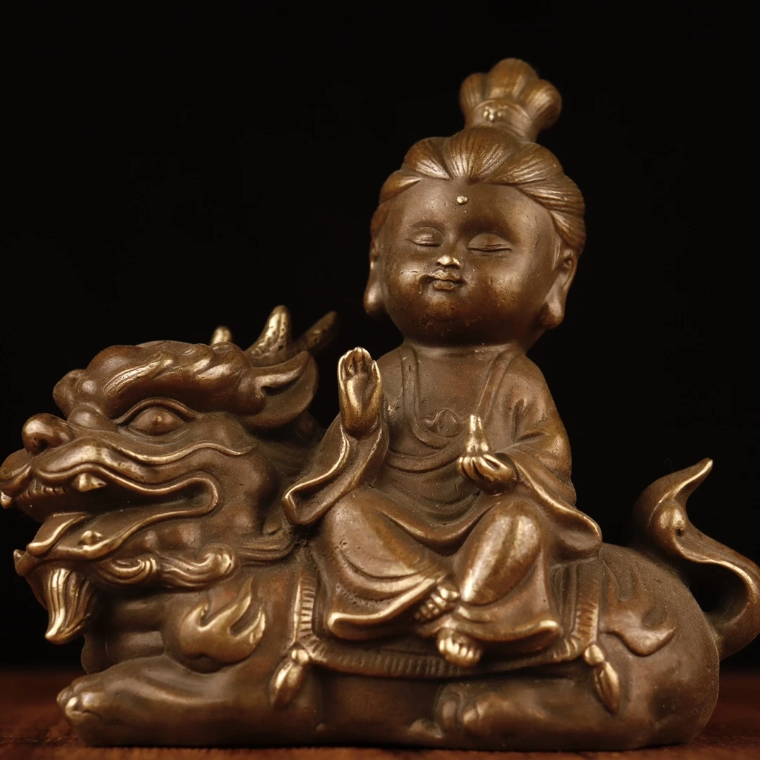 精品仿古坐兽观音 尺寸：长约14cm，高约13、宽约6cm 重约800克创意