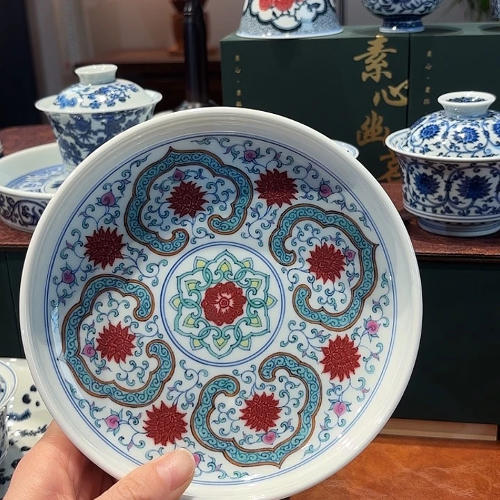 子君堂青花釉里红斗彩壶承