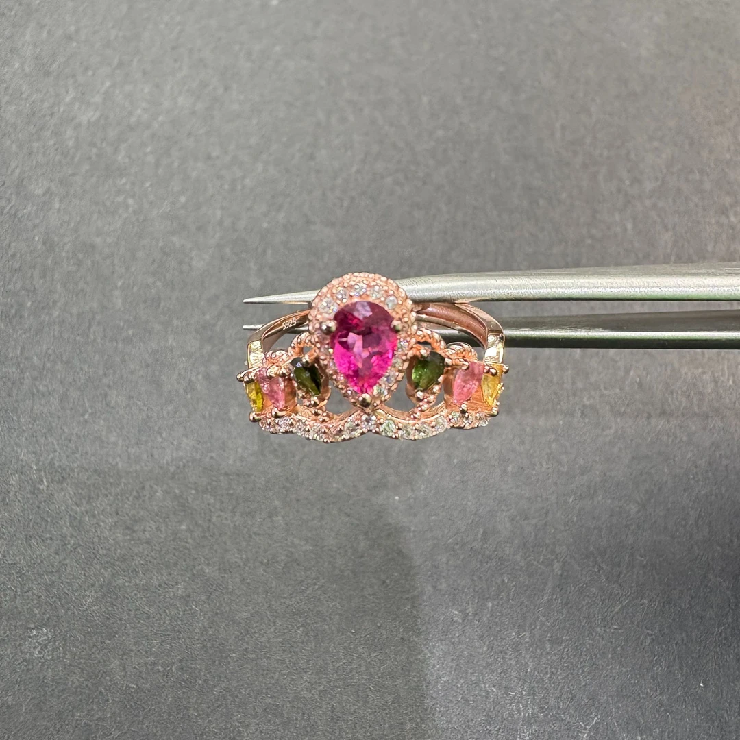 AFBXJ095天然碧玺开口戒S925银镶嵌