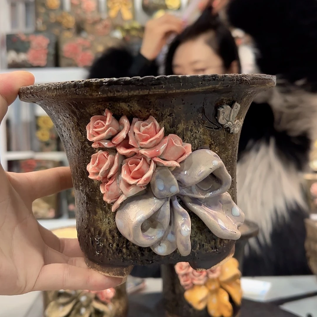 红陶红*青默花器麦饭石花盆