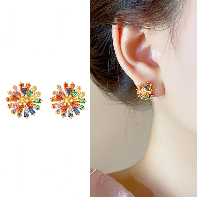 铜合金耳饰 彩色锆石小雏菊耳钉2025新款独特漂亮耳环高级感精致