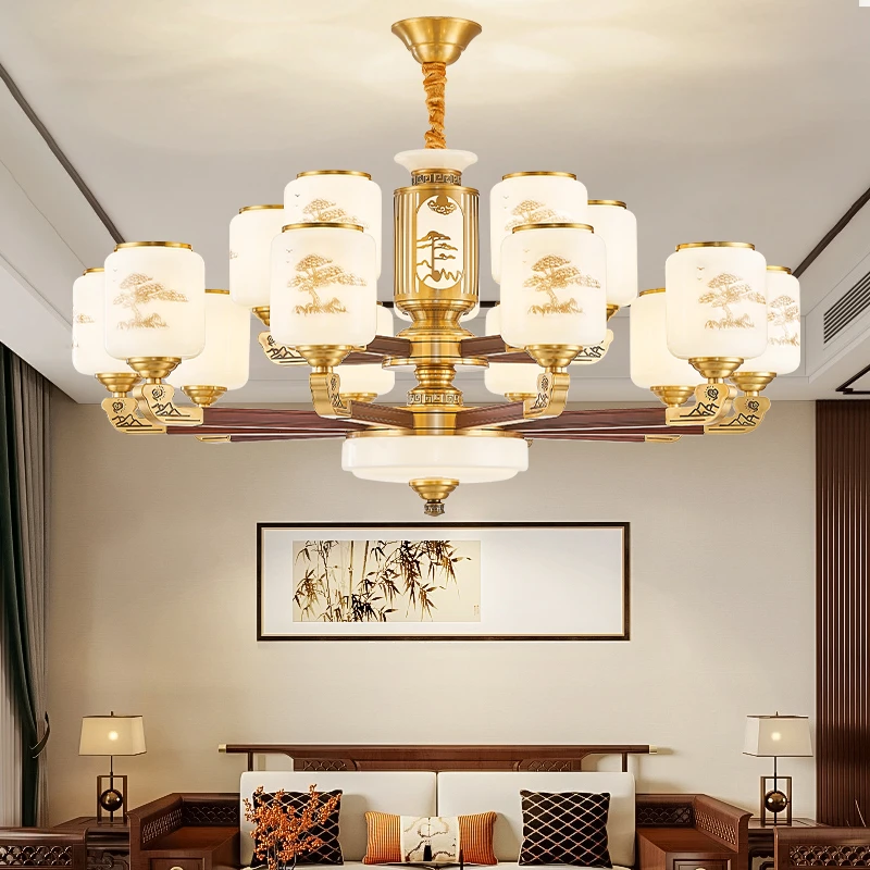 新中式客厅餐厅客厅吊灯吊灯大气中式别野复试挑空