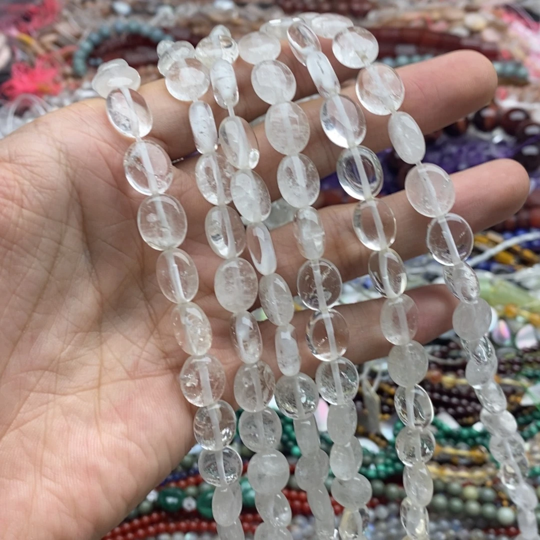 玛瑙/玉髓未镶嵌珠宝半成品一条纯天然8×12白水晶椭圆
