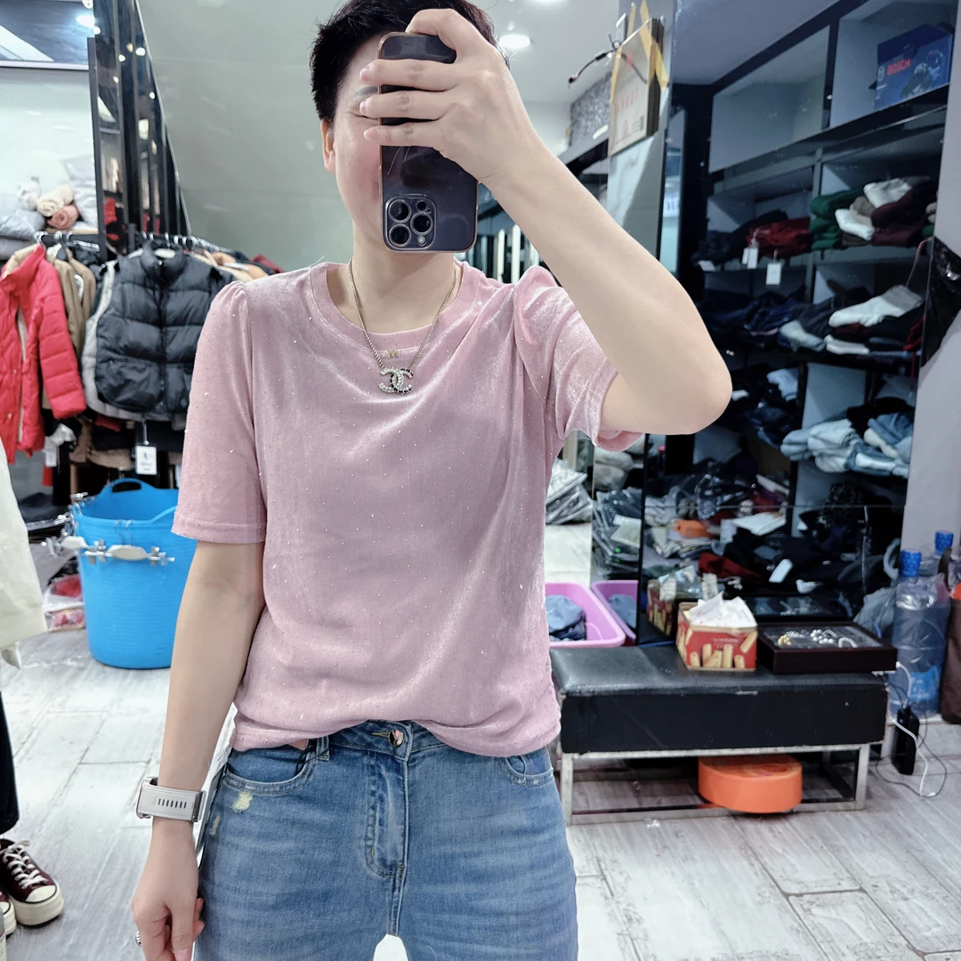 气质蛮砖超百搭凉爽绒面2色公主袖上衣3719品