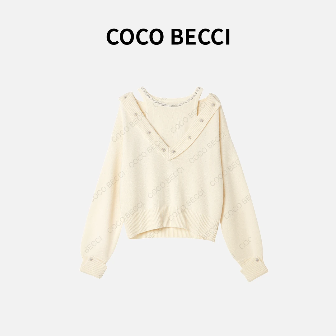 COCO BECCI【软糯糯】复古V领百搭两件套YT24YA540021