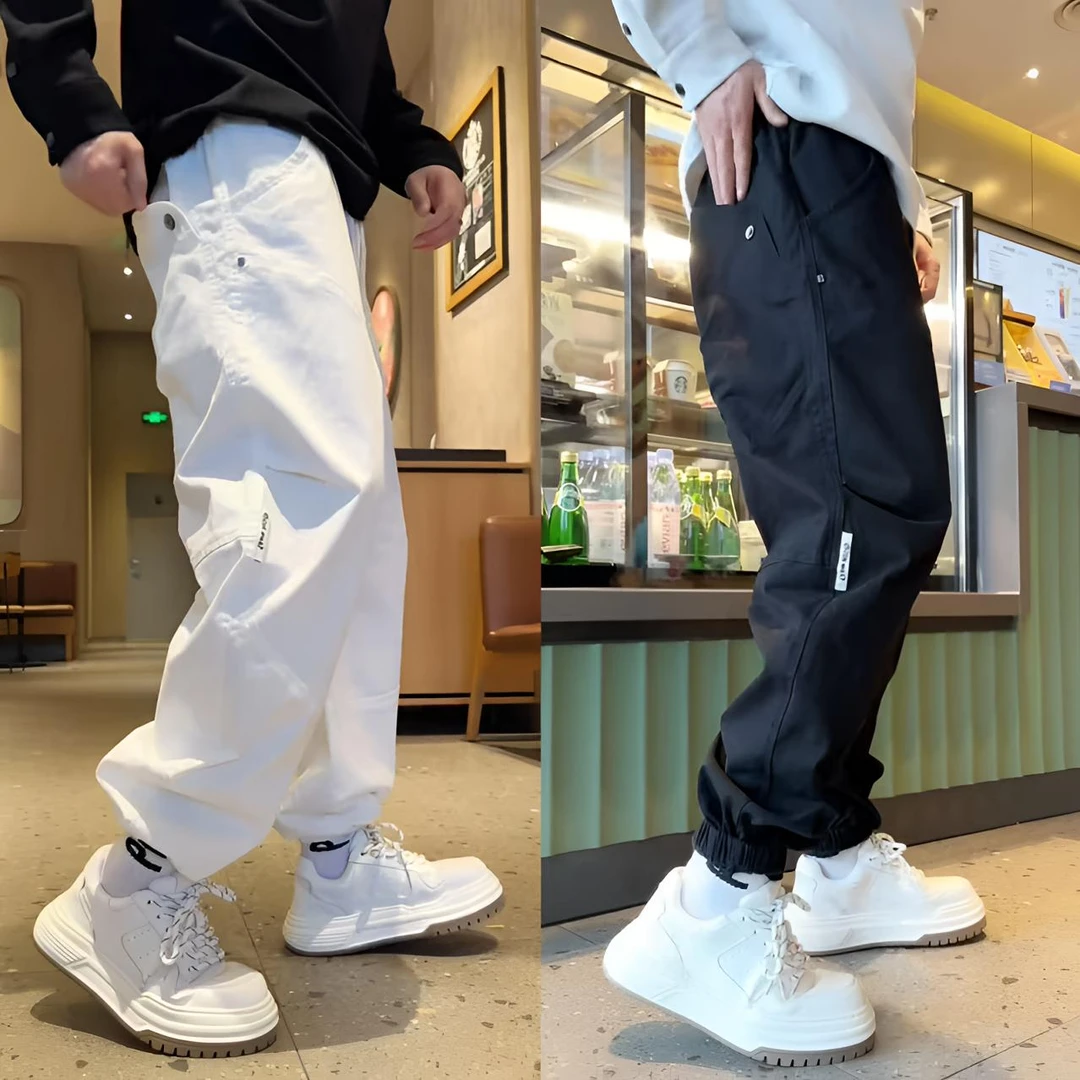 秋季新款潮牌男士拼接束脚休闲裤时尚百搭宽松美式工装长裤运动裤
