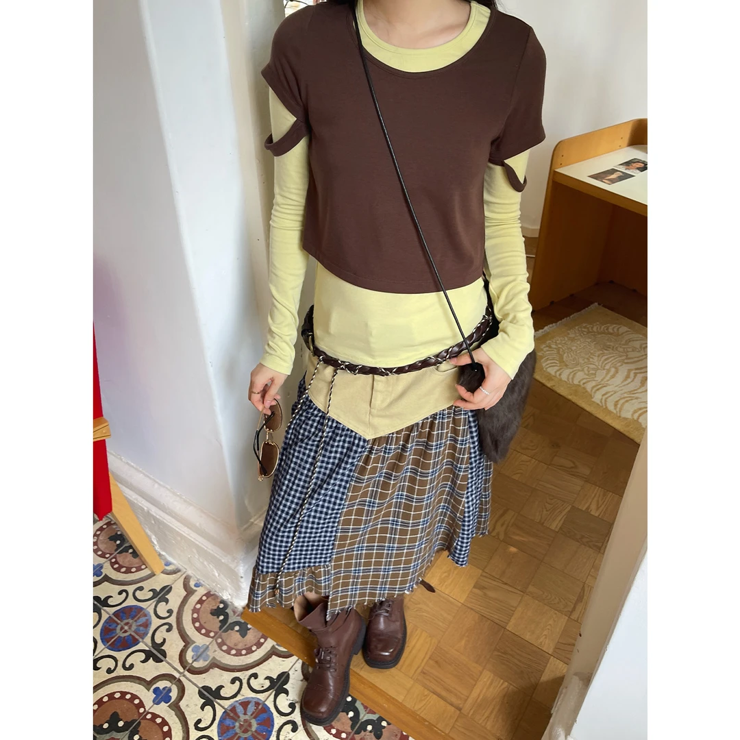 Seyora【层次美学】设计感两件套叠穿撞色上衣百搭T恤 S38246SY53
