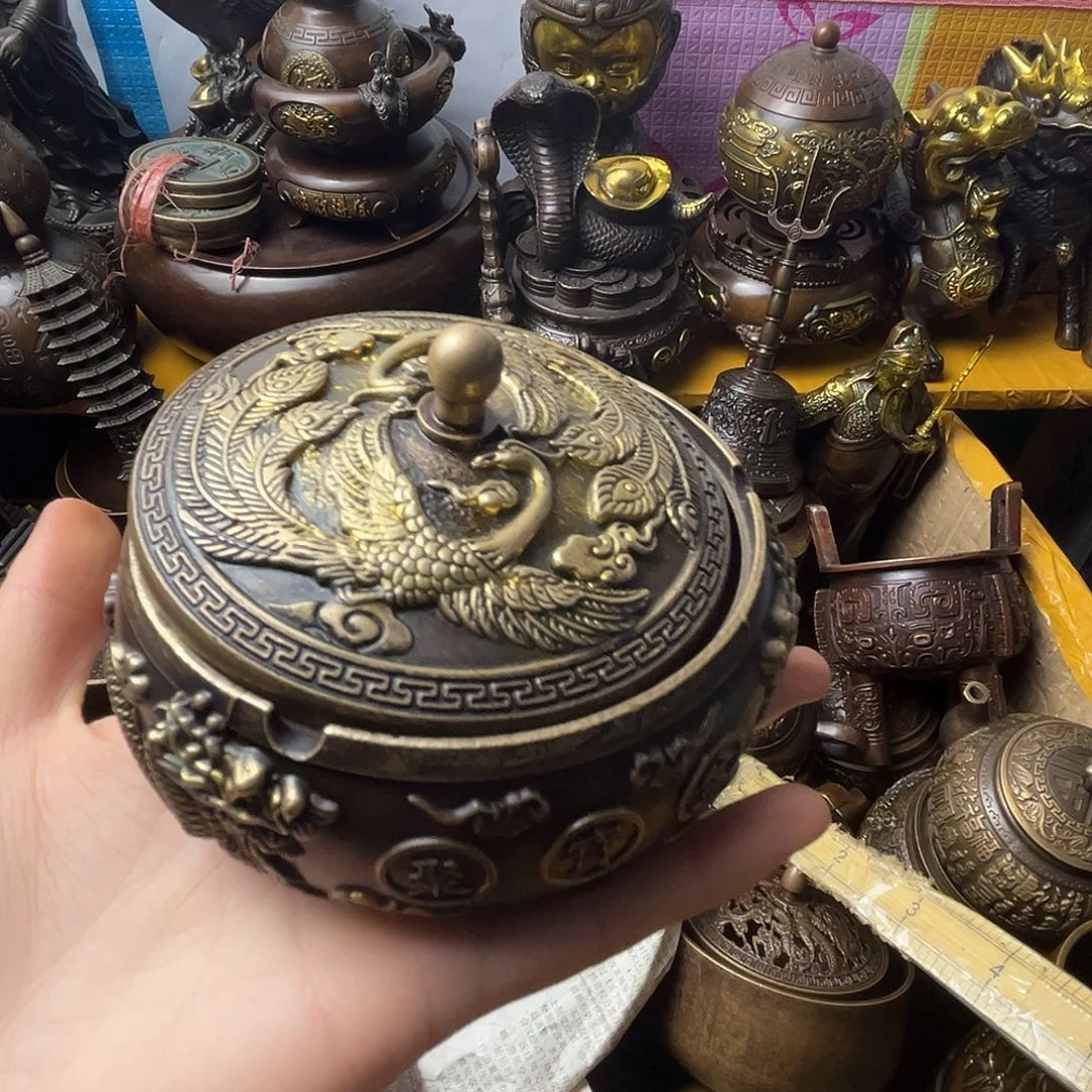 原矿风磨铜钱袋烟灰缸
