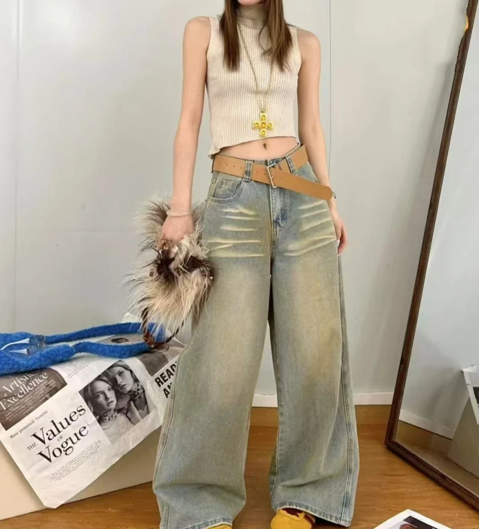 薄款常规做旧长裤牛仔裤阔腿裤短款时尚短裤休闲裤子M6218