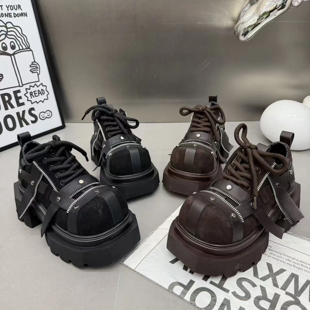 设计增高个性乐福鞋百搭舒适厚底德比鞋女拉链舒适百搭大头单鞋浩