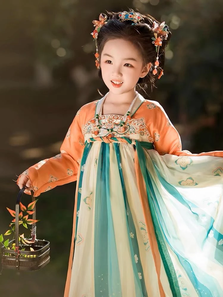 2025年春夏新款女童古风连衣裙女宝中秋节古装超仙汉服刺绣襦裙