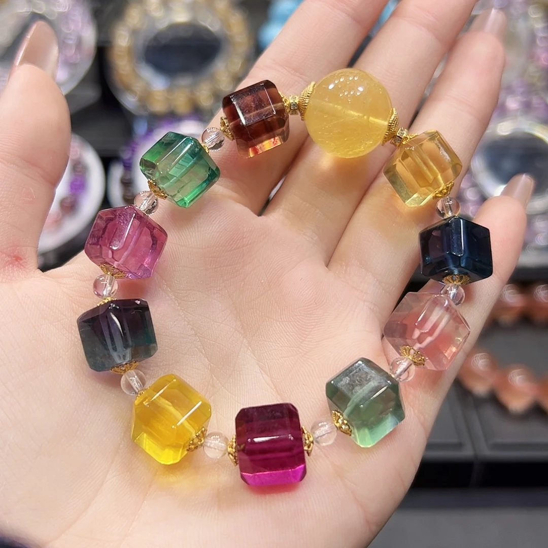 G***l未镶嵌萤石手链sg3萤石方糖10mm