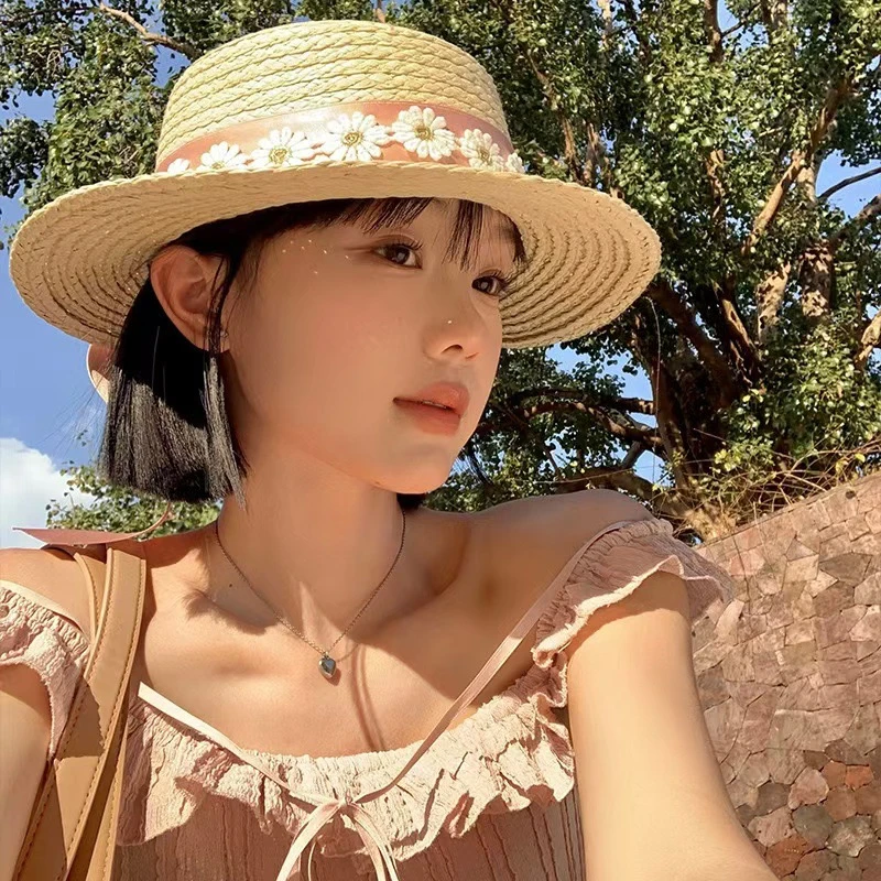 【蝴蝶结】夏季女款2025新款防晒帽户外百搭沙滩法式平顶遮阳帽