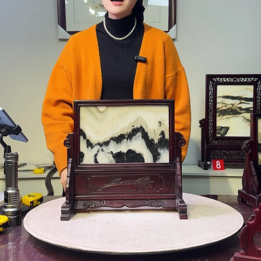 石材34×31天然大理石画屏风摆件