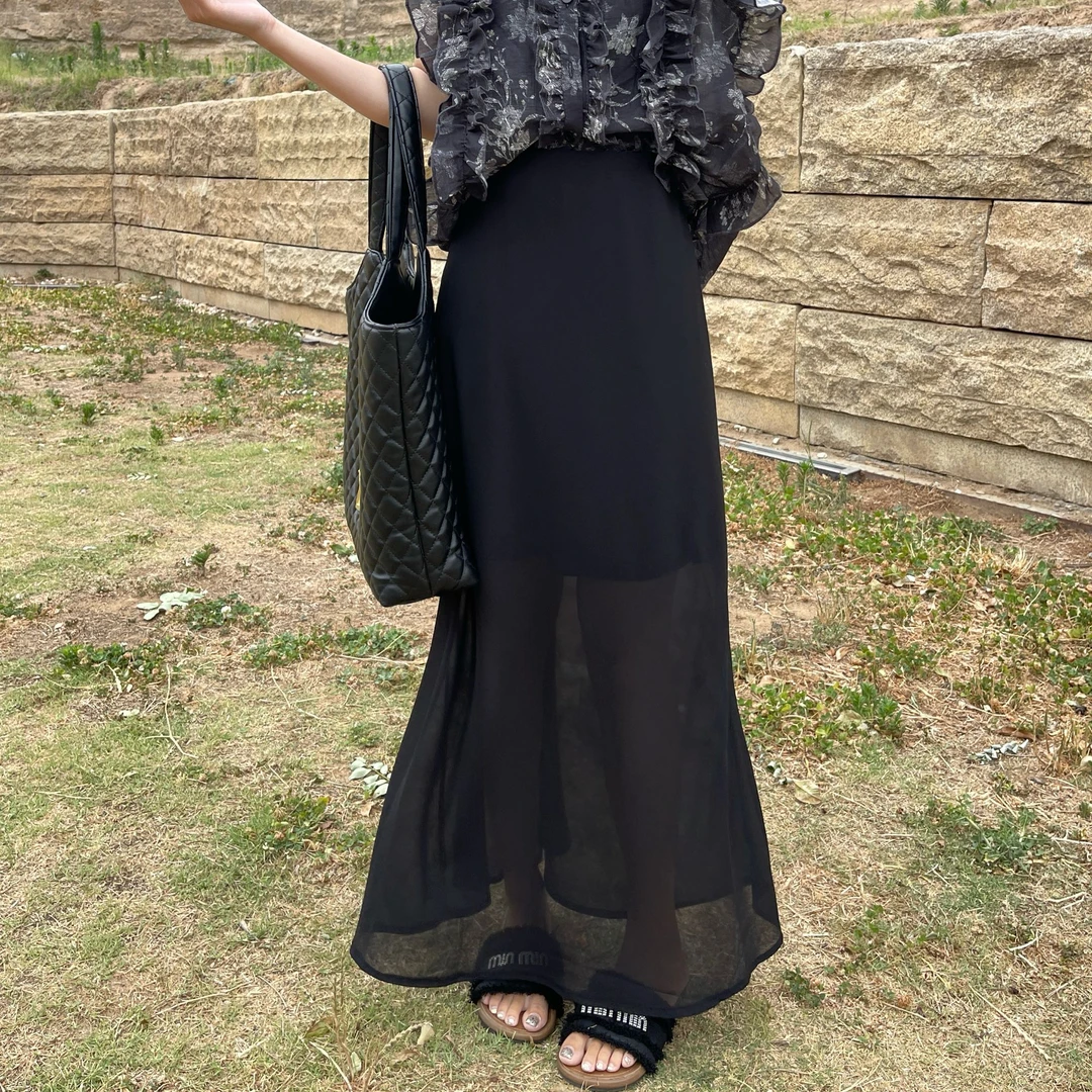 韩国东大门夏季新款高级感拼接网纱显瘦半身裙气质高腰时尚百搭