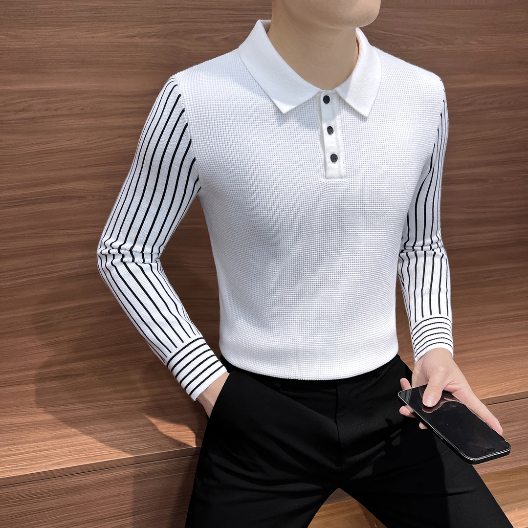 条纹针织Polo衫男款冬季痞帅高级感男装轻奢上档次内搭男士打底衫